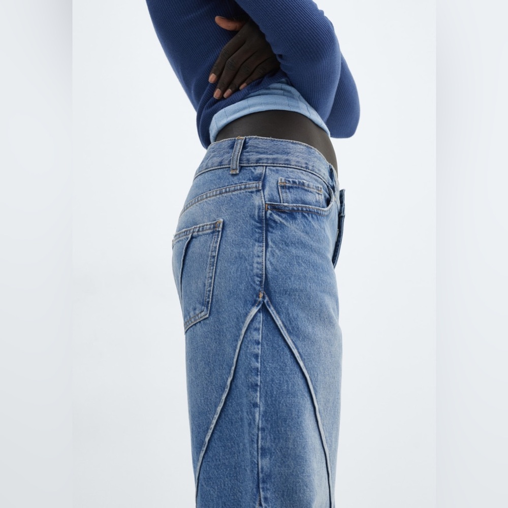 Mango MNG Wide Leg Seamed Jeans US 4 Euro 36 New